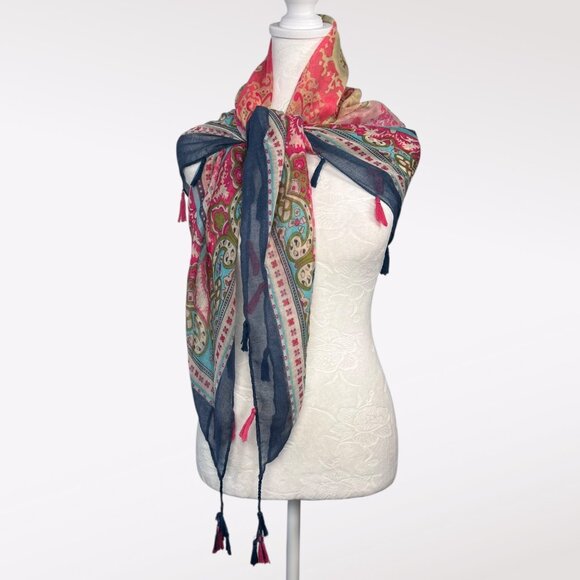 Boho Paisley Tassel Scarf Wrap Shawl Multicolor Lightweight Square - Picture 1 of 7